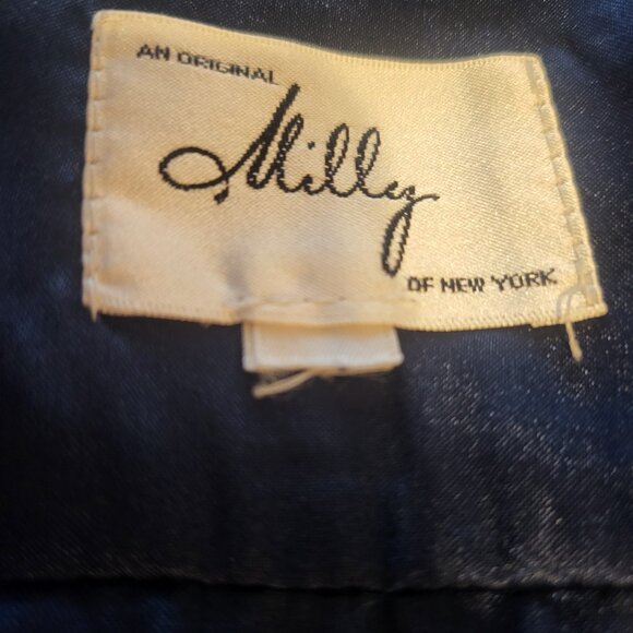 Milly NY Navy sequin embellished Black silk Bow one shoulder Top Viscose size XS - Picture 2 of 10